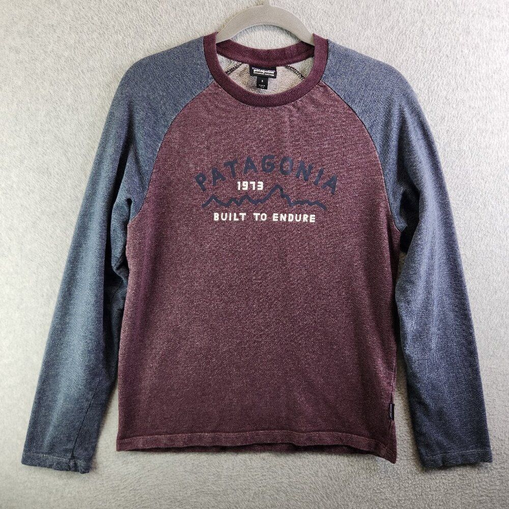 Patagonia Sweatshirt Mens S Red Crew Neck Pullover Knit Fleece Logo Graphic Tee